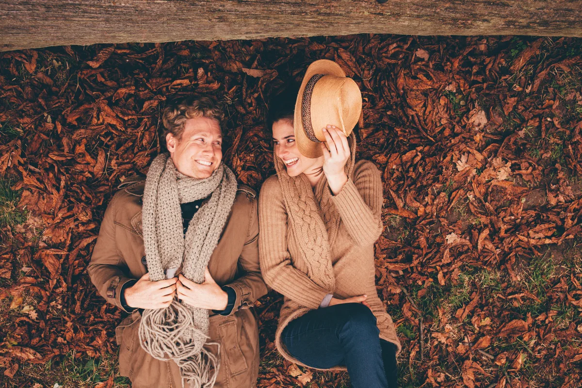 Couple in leaves