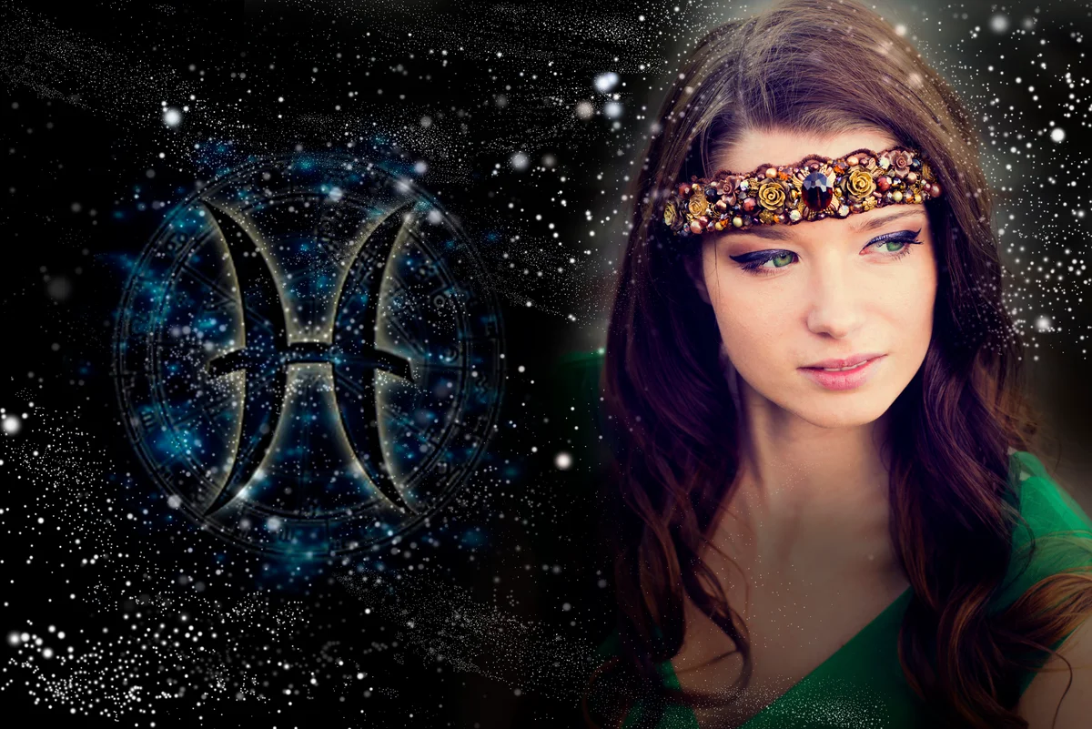 Pisces woman with fish symbol