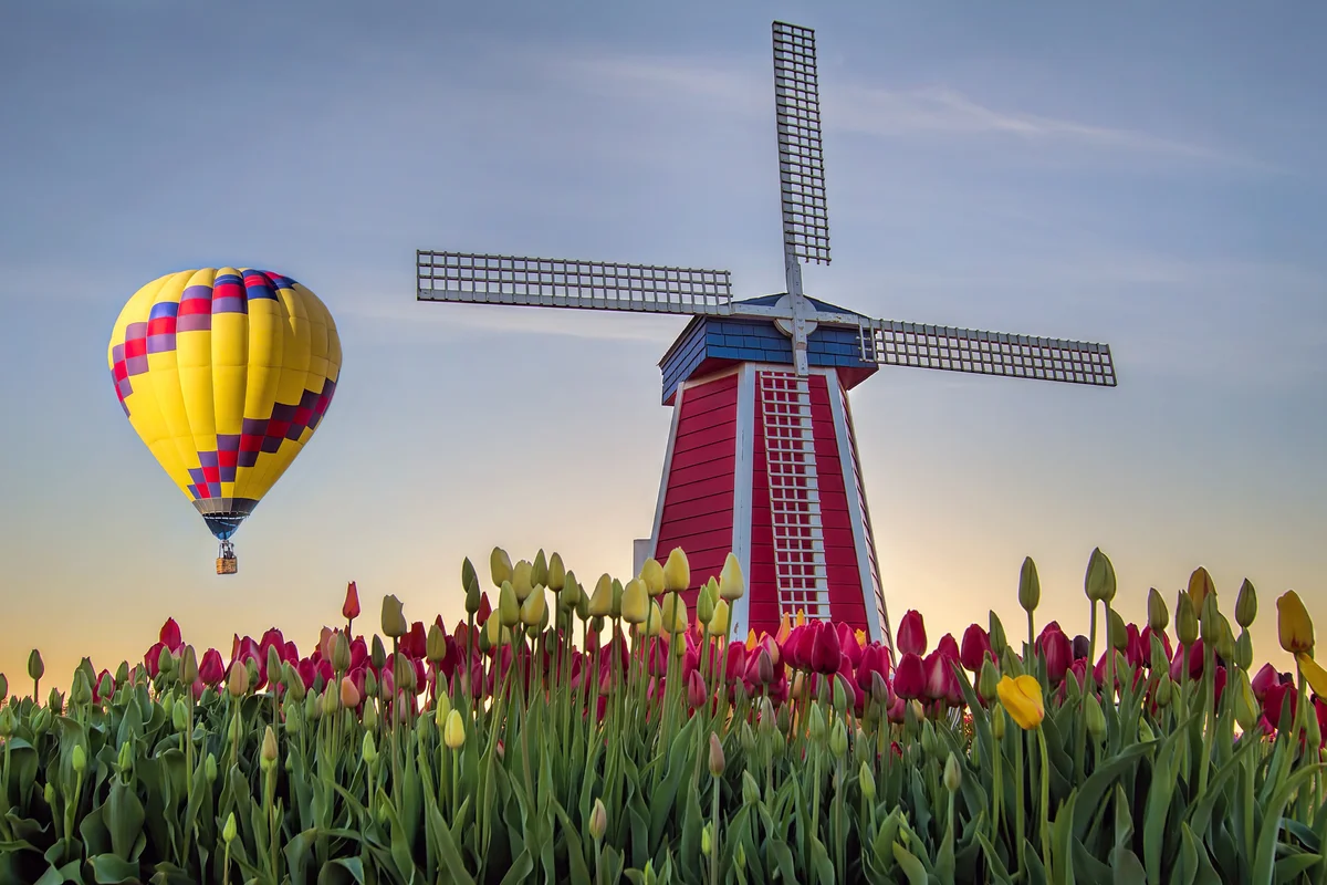 Windmill and hot air balloon