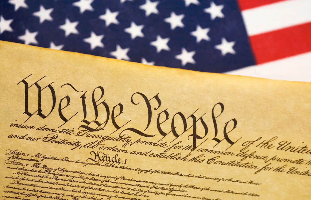 Constitution with USA flag
