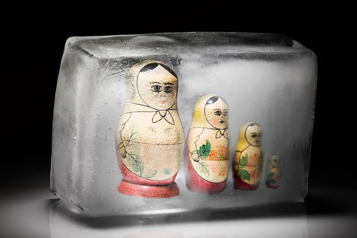 Family of Russian dolls frozen in ice