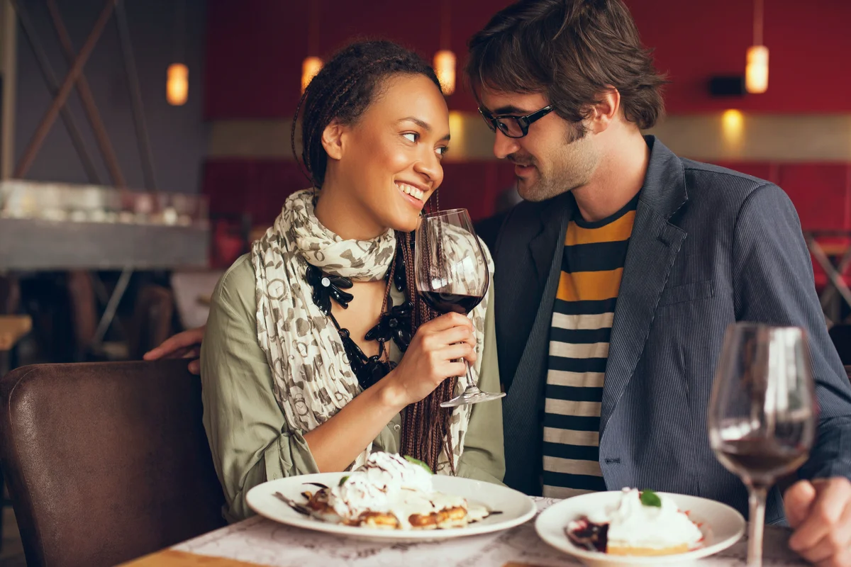 Couple eating dinner in cafe