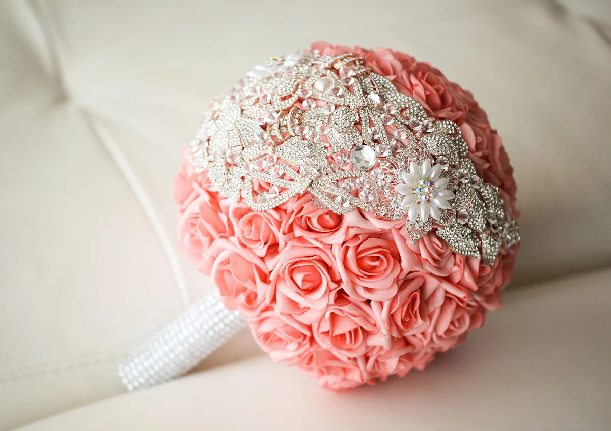 Round wedding bouquet with beads