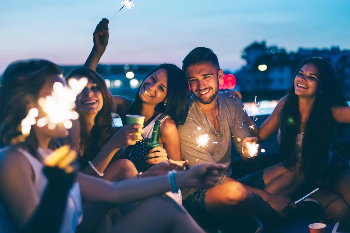 Best friends on a rooftop party