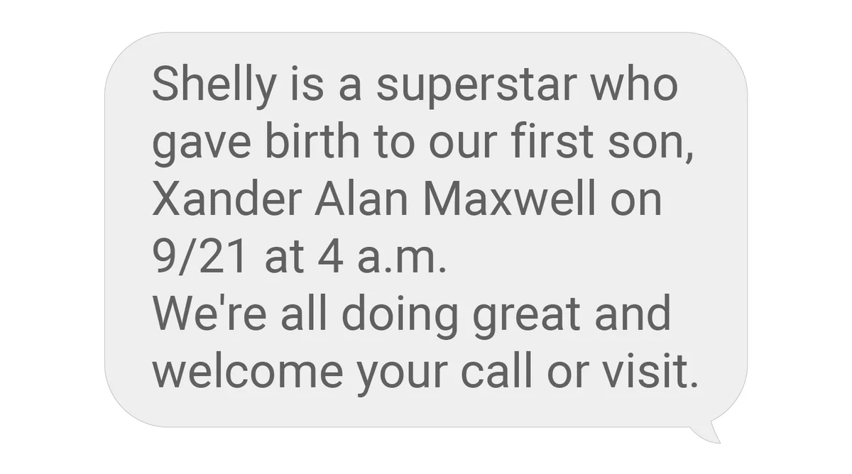 Baby birth announcement text message