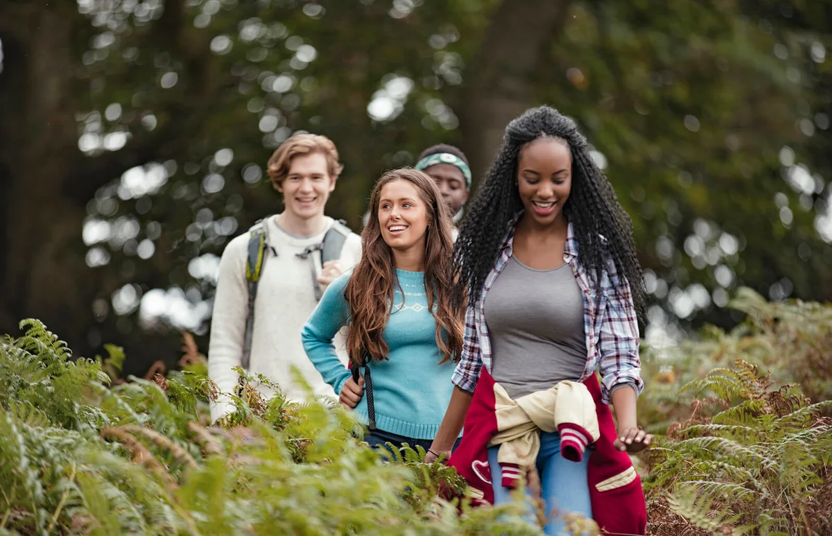 Teens hiking together