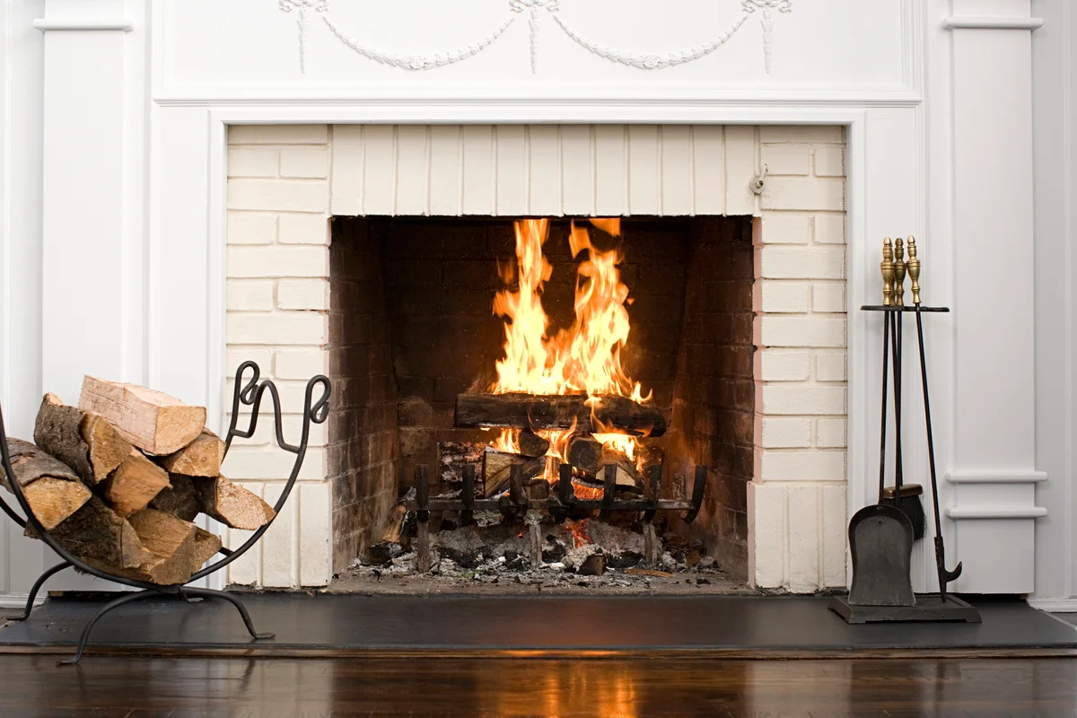 Fire in a fireplace