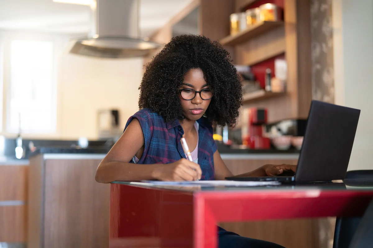teen girl working online