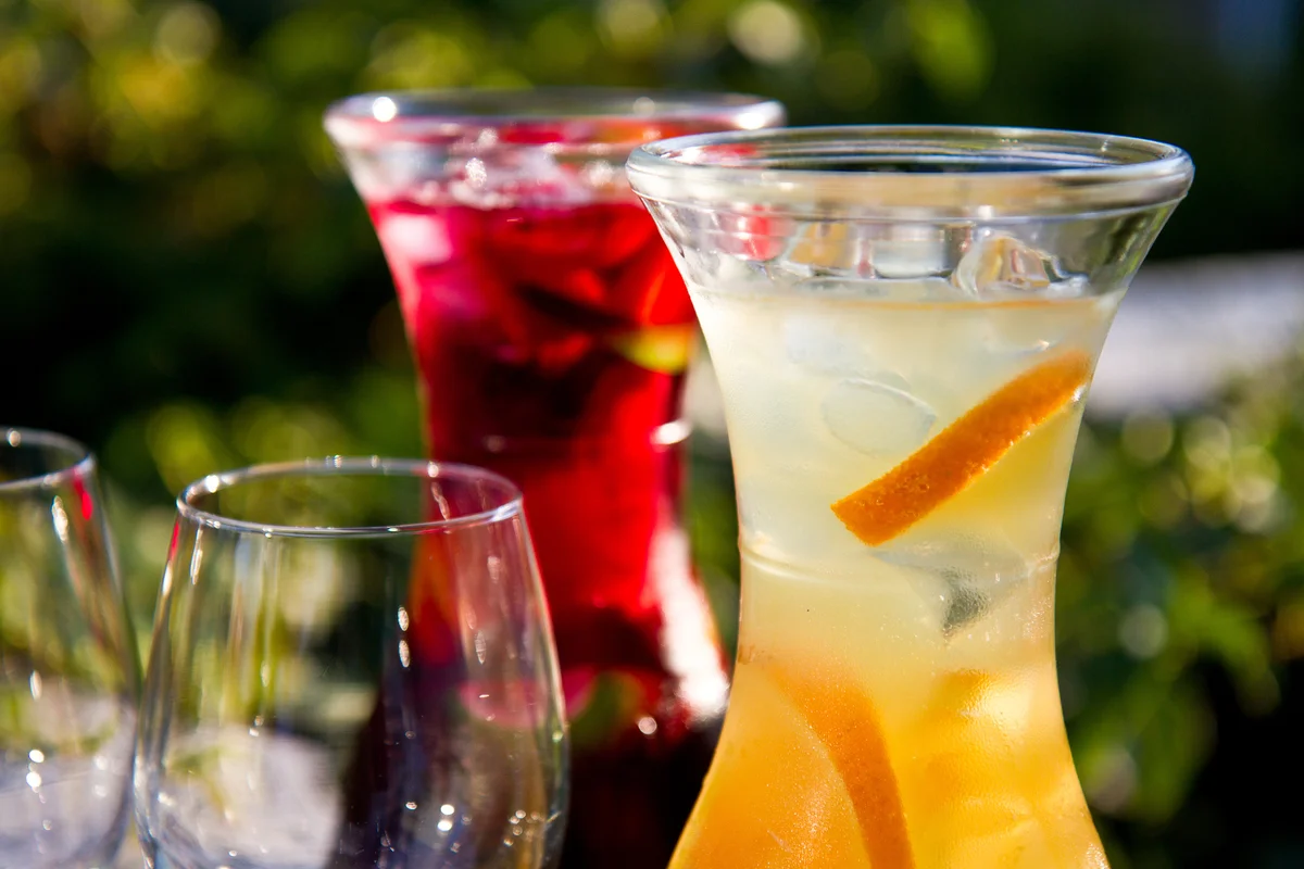 Carafes of red and white sangria