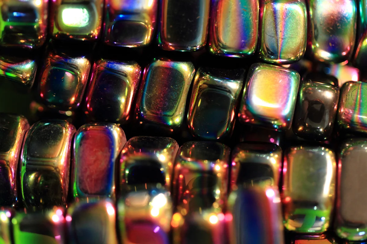 Rainbow hematite square beads