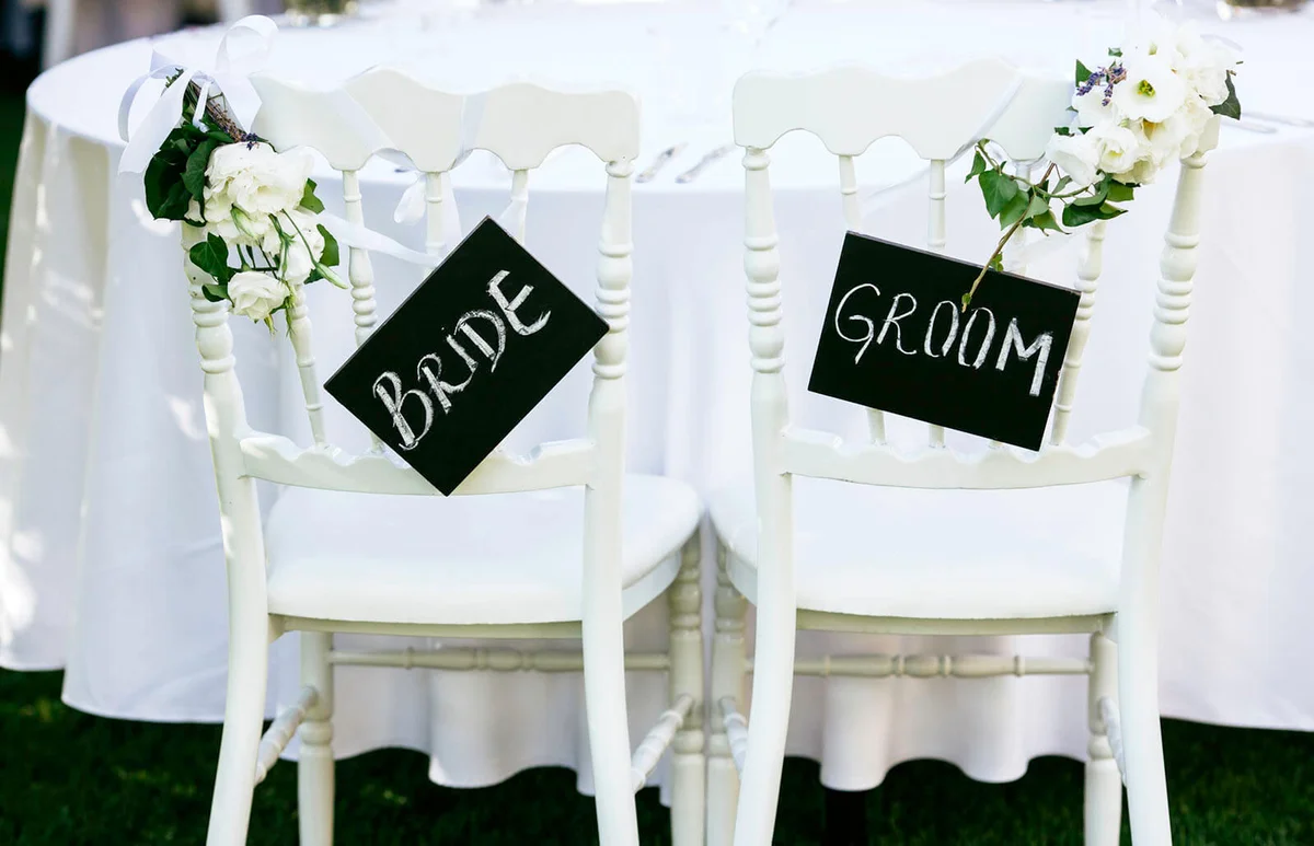 Bride and groom sign