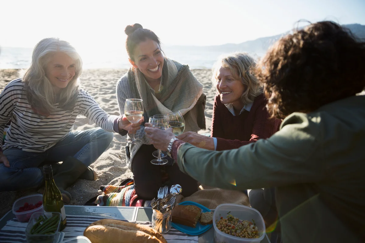 Wine at a beach picnic