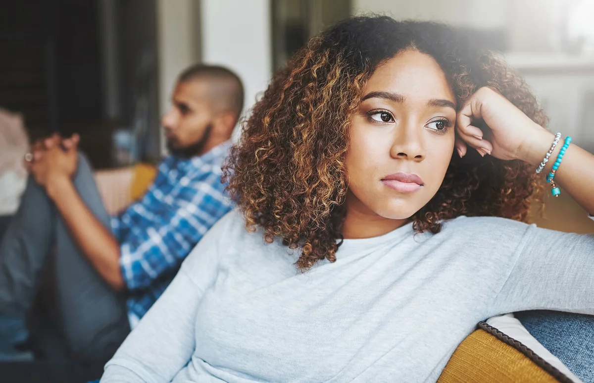 woman looking upset after a fight with her husband