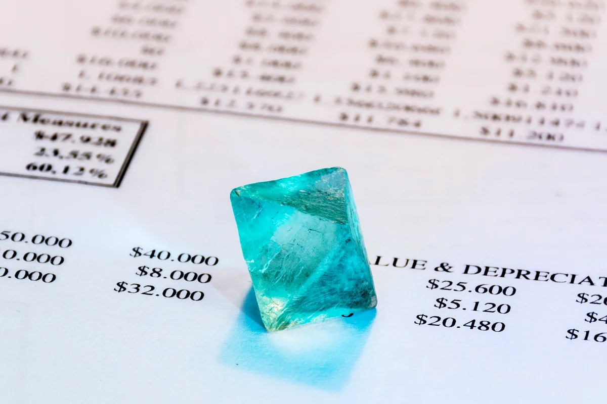 Business spreadsheet with a crystal on top