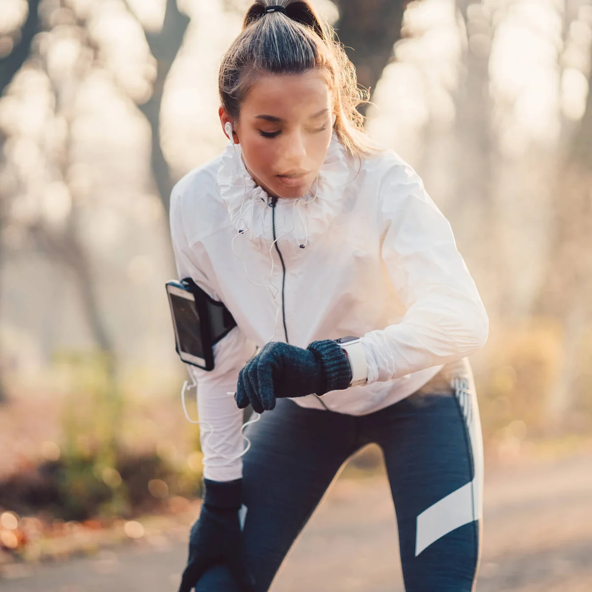 Sportswoman checking pulse