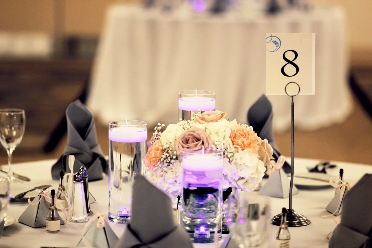 Wedding table centerpiece at reception
