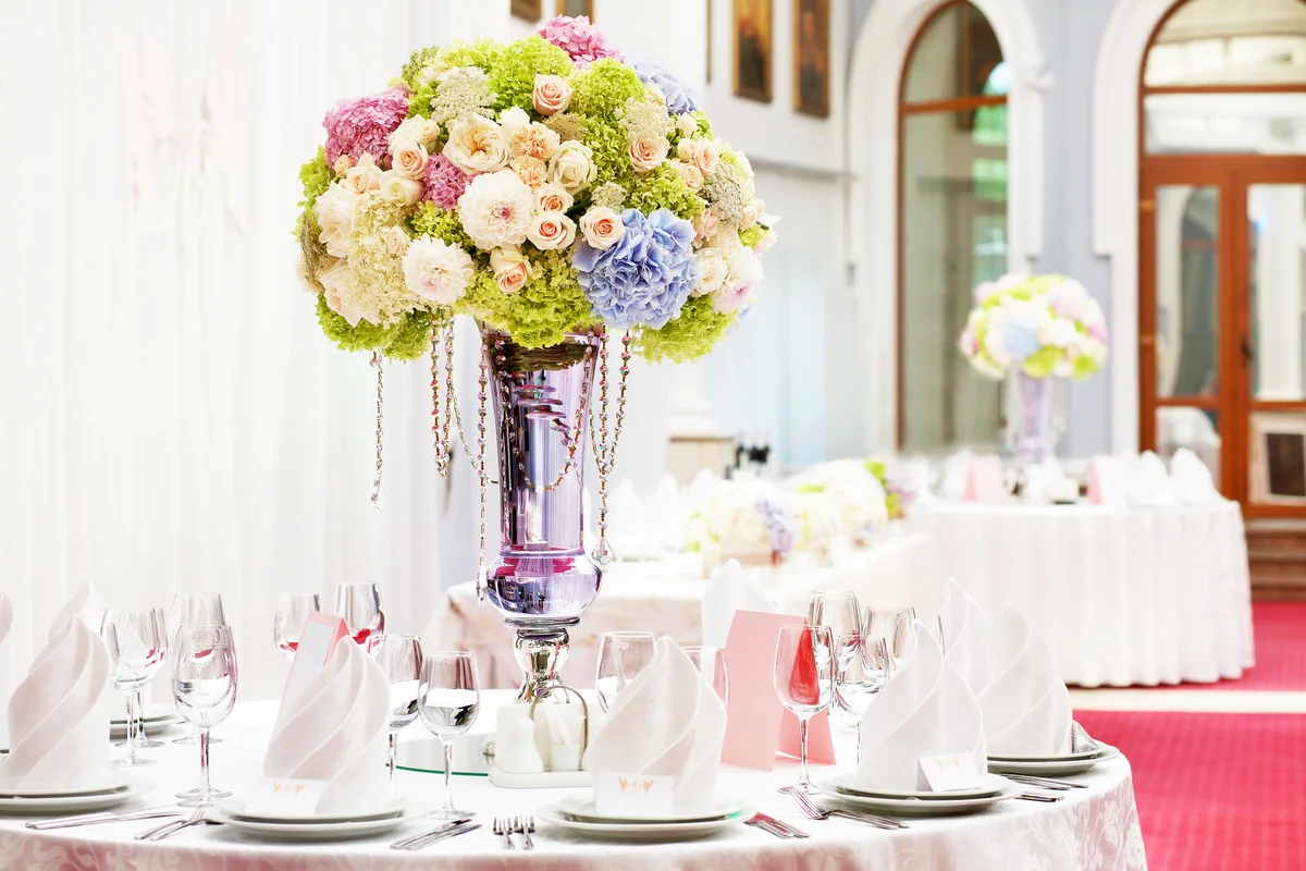 Beautiful flowers on table in wedding day