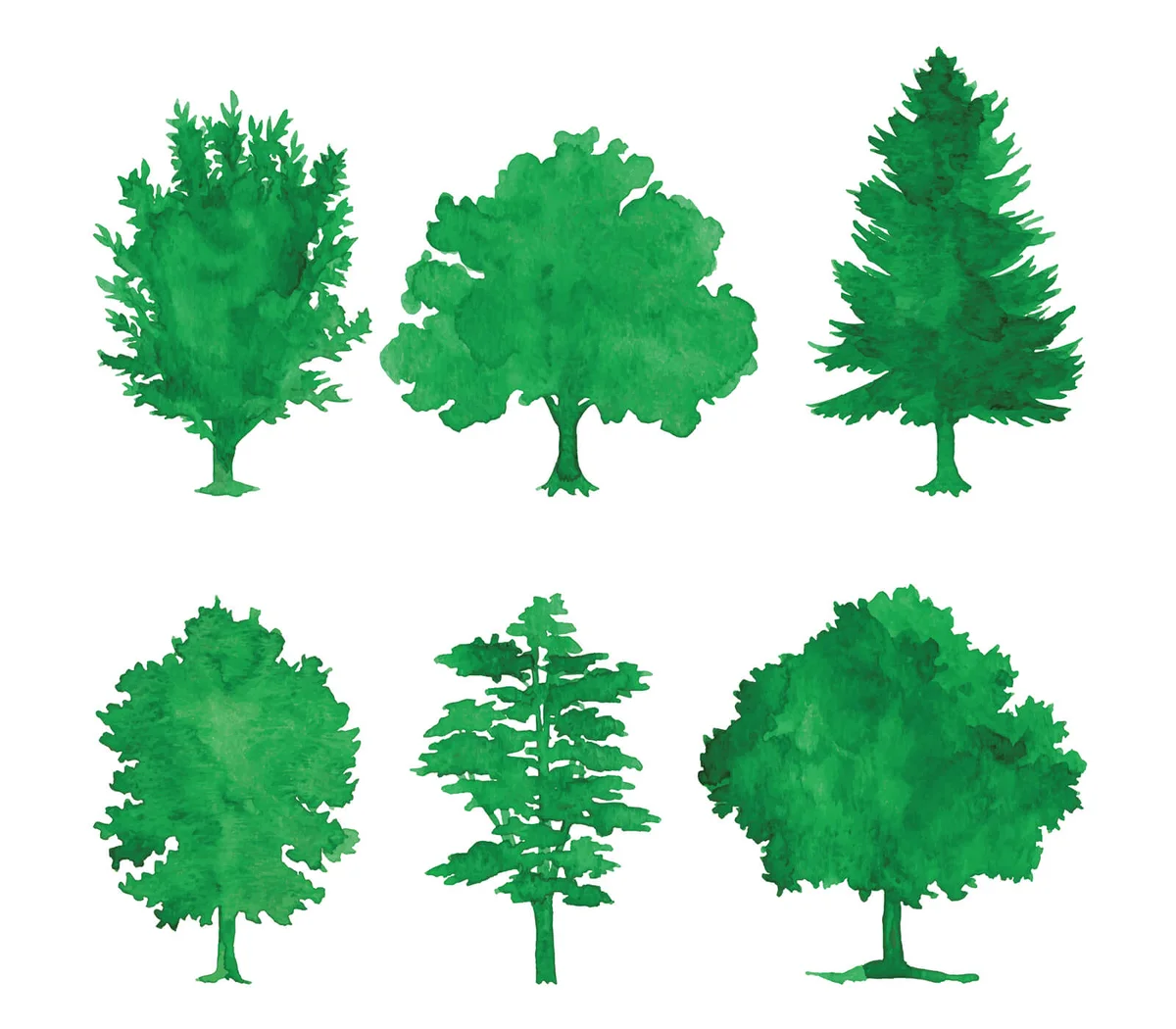 Watercolor Green Trees