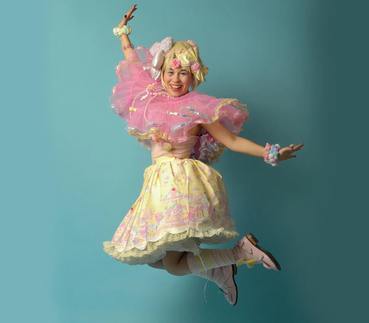 Young girl dressed as doll