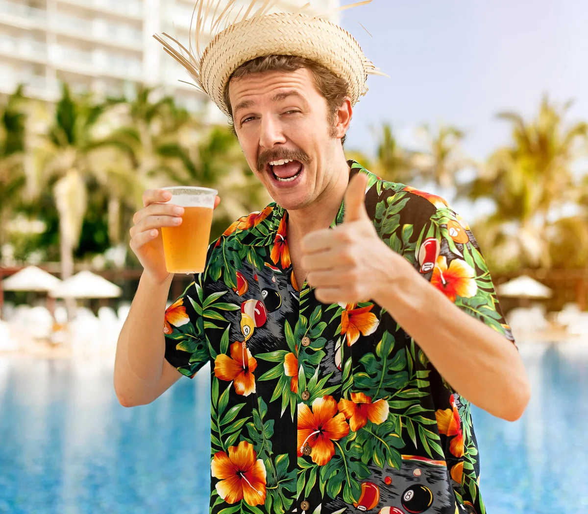 Tourist drinking beer