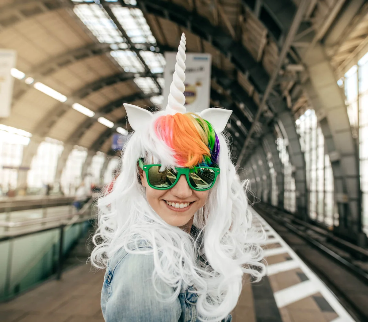 Unicorn lady at train station