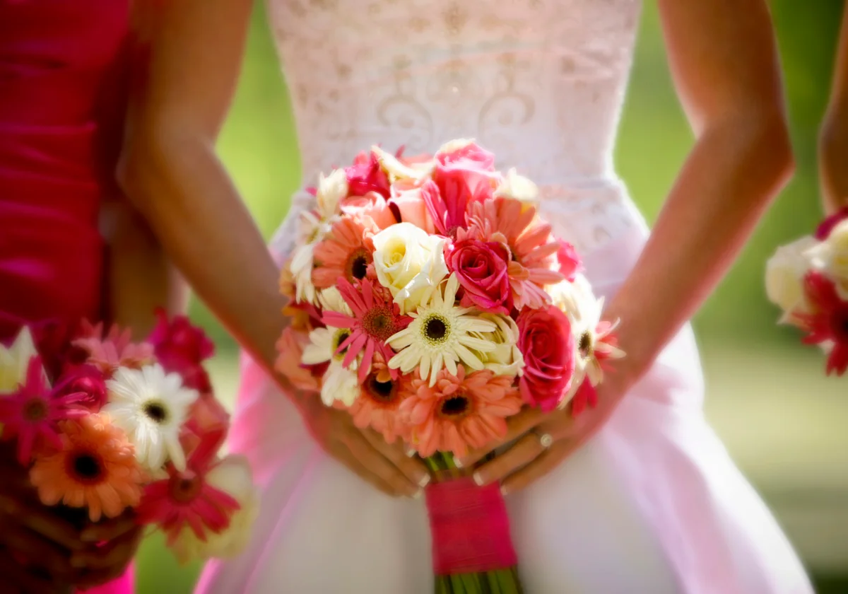 Pink, Coral and White Gerbera daisy bouquet