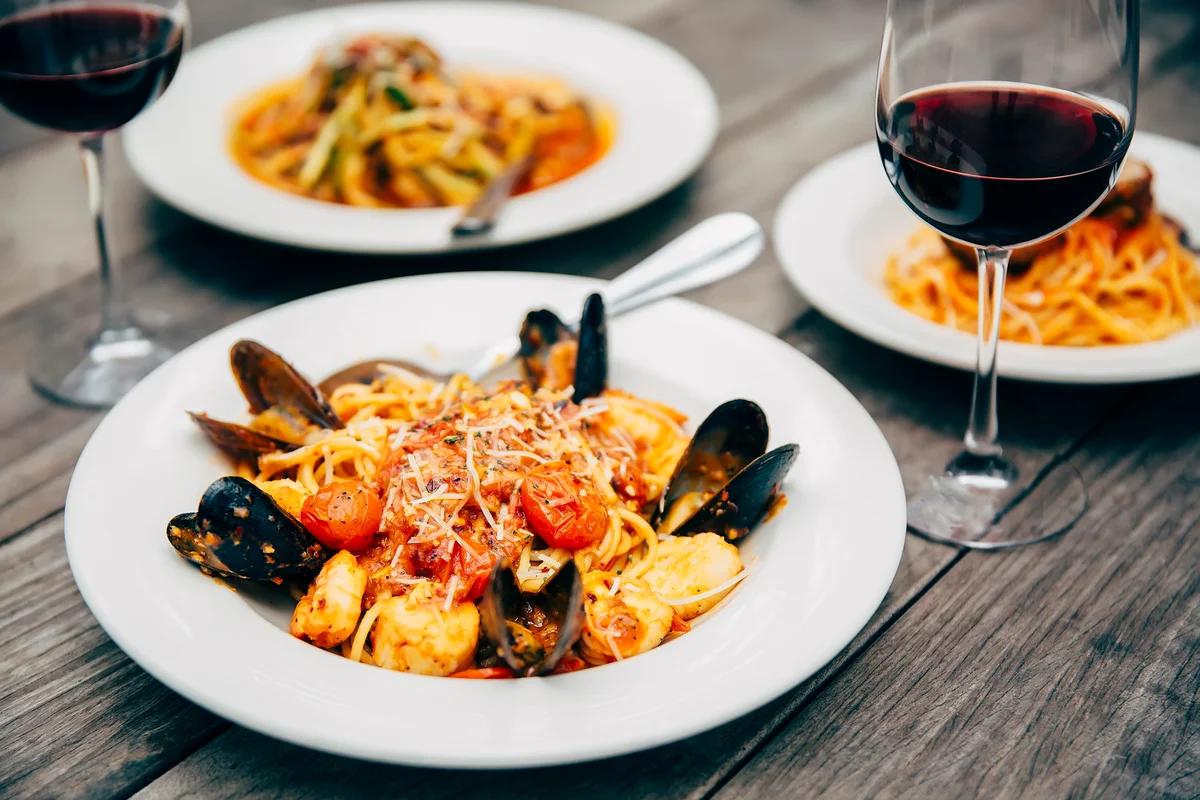 Seafood pasta with wine