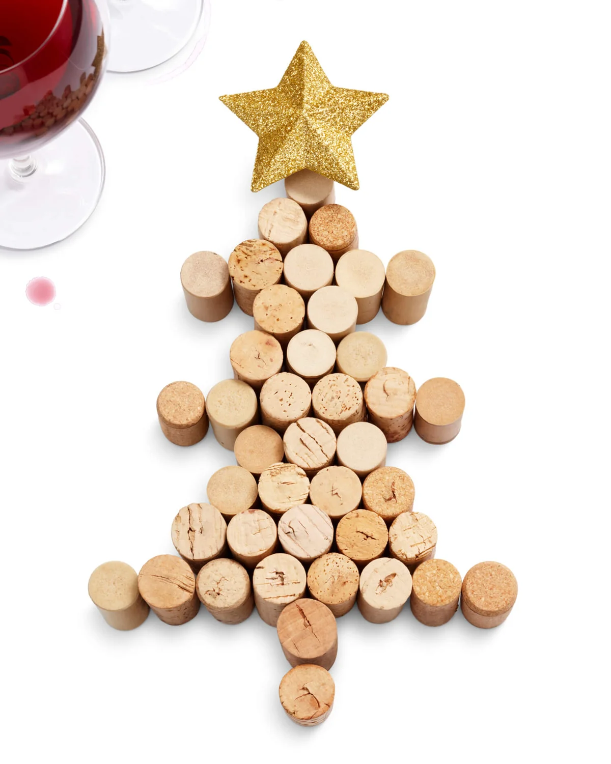 christmas tree form by corks with red wine
