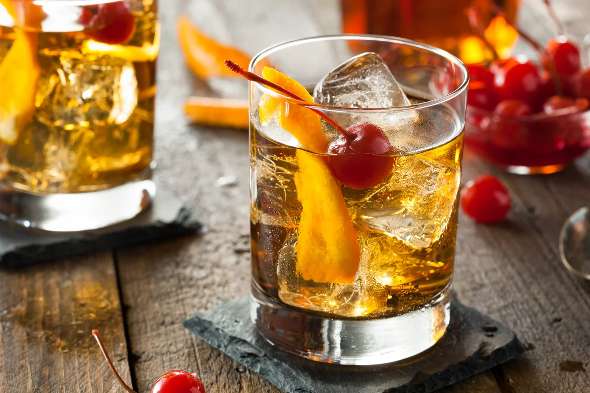 Old-fashioned cocktail in a rocks glass