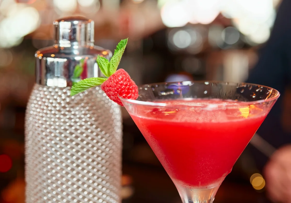 Basil-raspberry sambucca martini