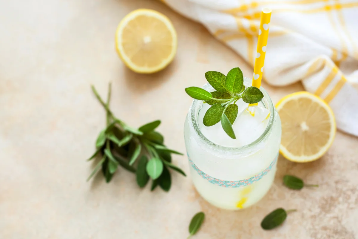 Fresh lemonade with sage in jar