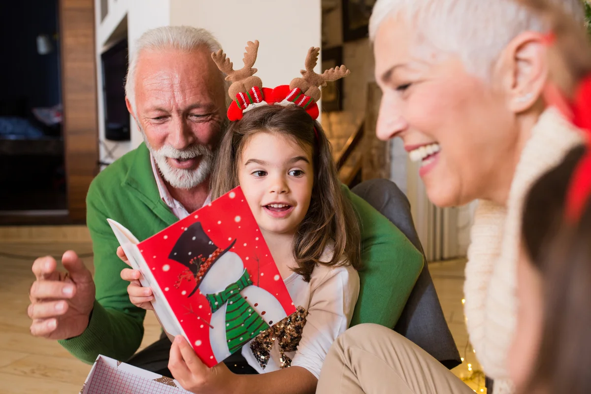 Grandparents reading Christmas card