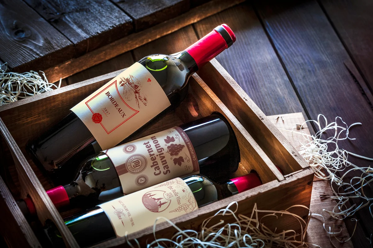 Wine bottles packed in a wooden box