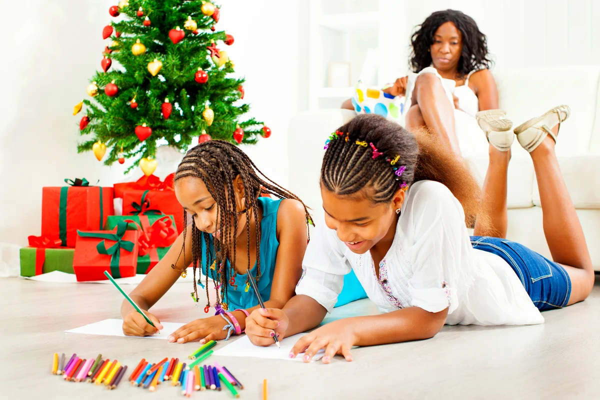 Children Drawing and Colouring to Santa Claus
