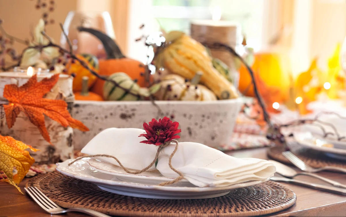 Outdoor theme table setting for Thanksgiving