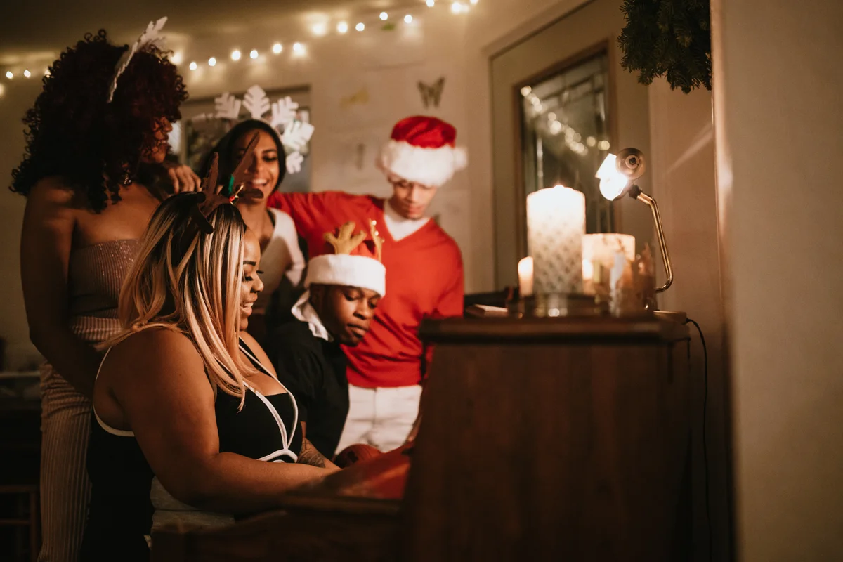 Christmas Party Singing At Piano