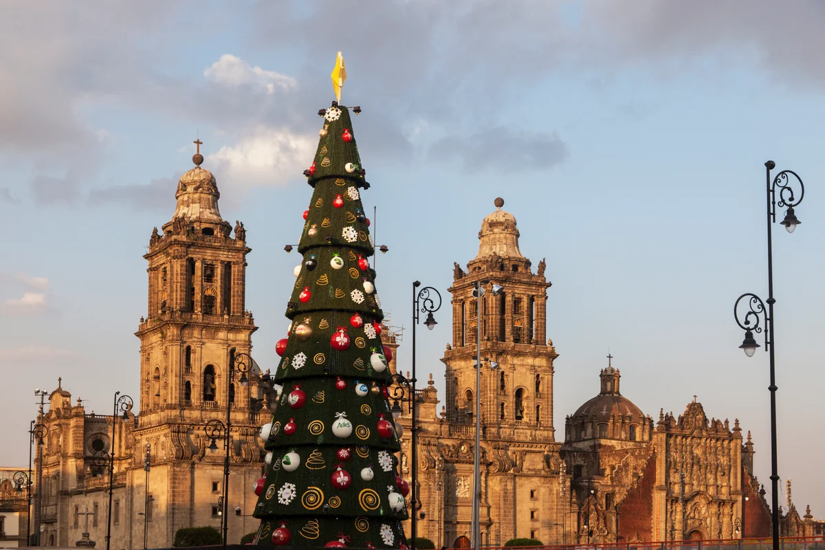 Metropolitan Cathedral in Mexico City with Christmas Tree Decoration