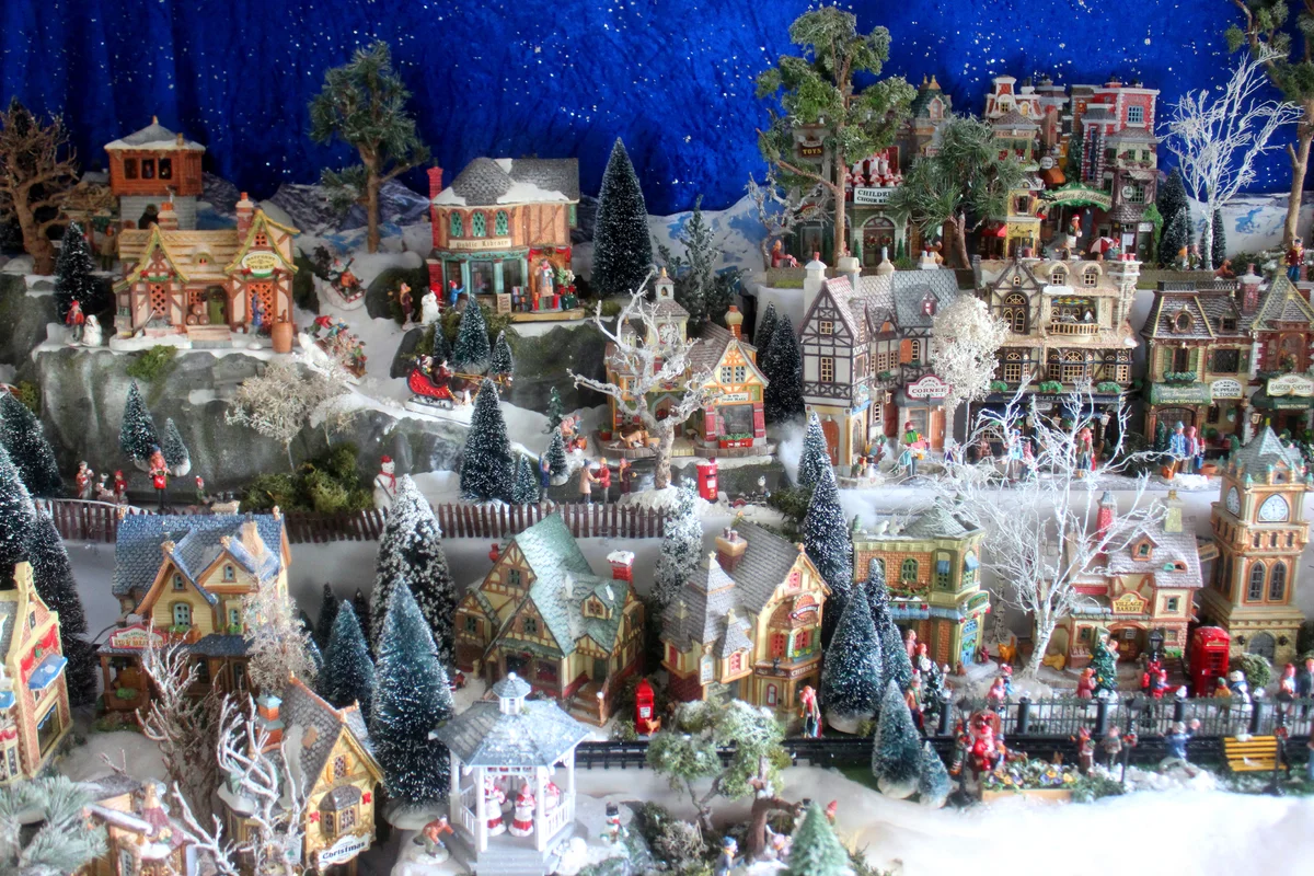 Image of model Christmas village with miniature houses