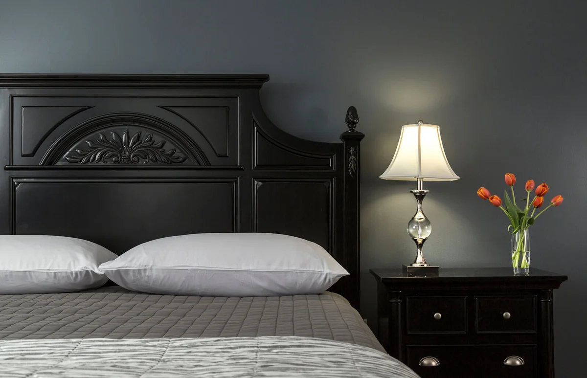 Black Painted Bed in Modern Bedroom Interior