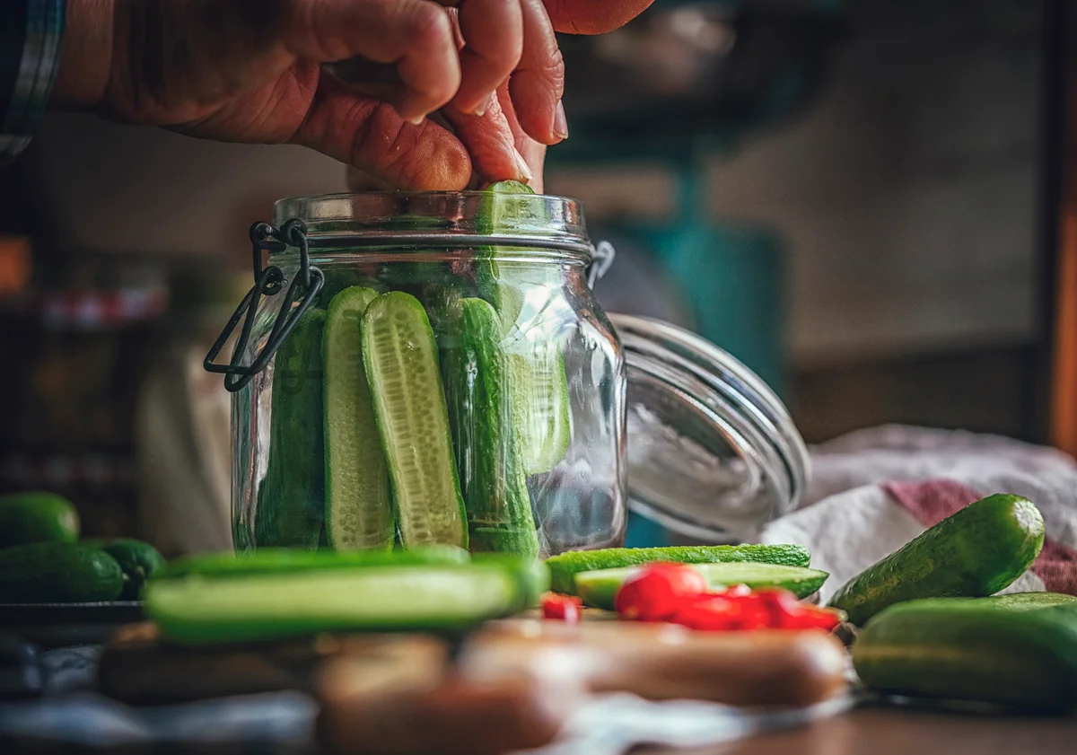 Preserving Organic Cucumbers in Jars
