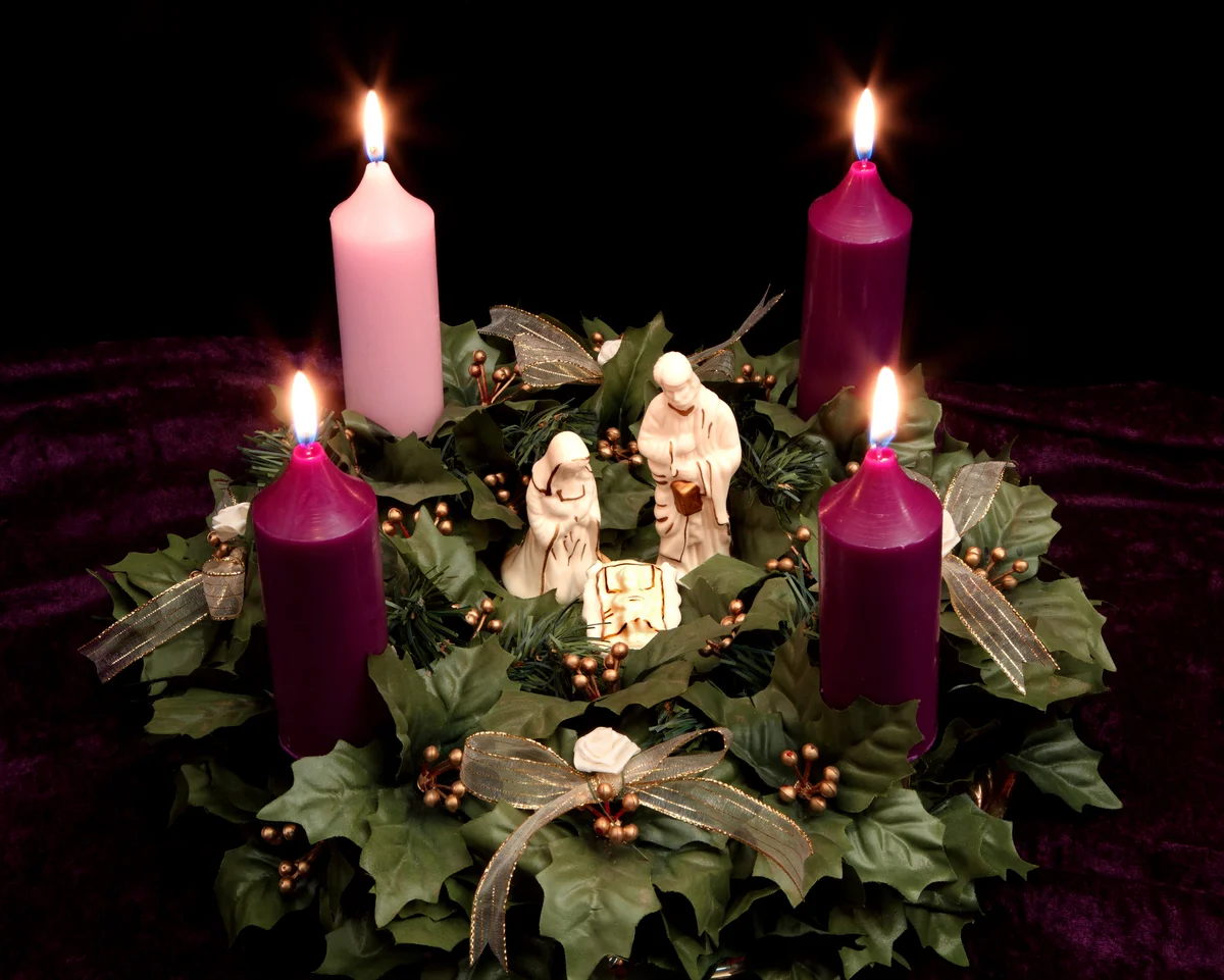Christmas Advent Wreath with Nativity Scene