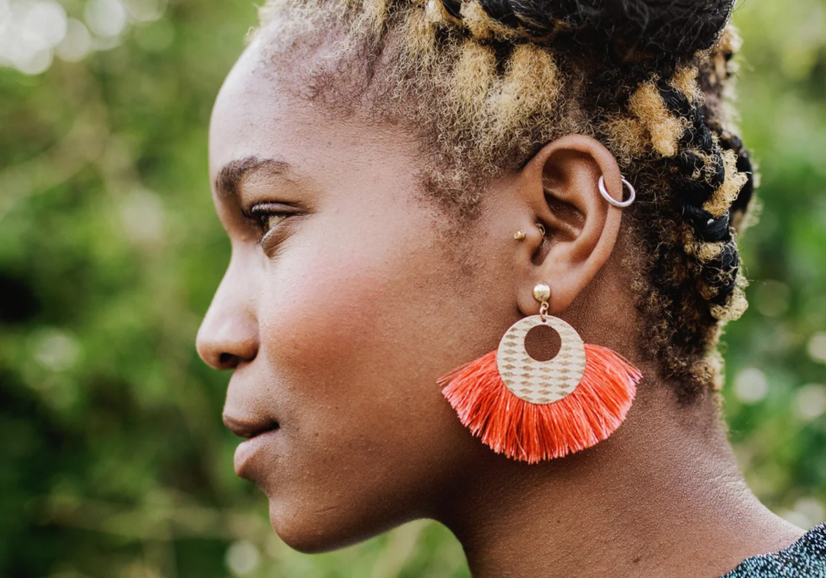 Young woman with tassel earrings