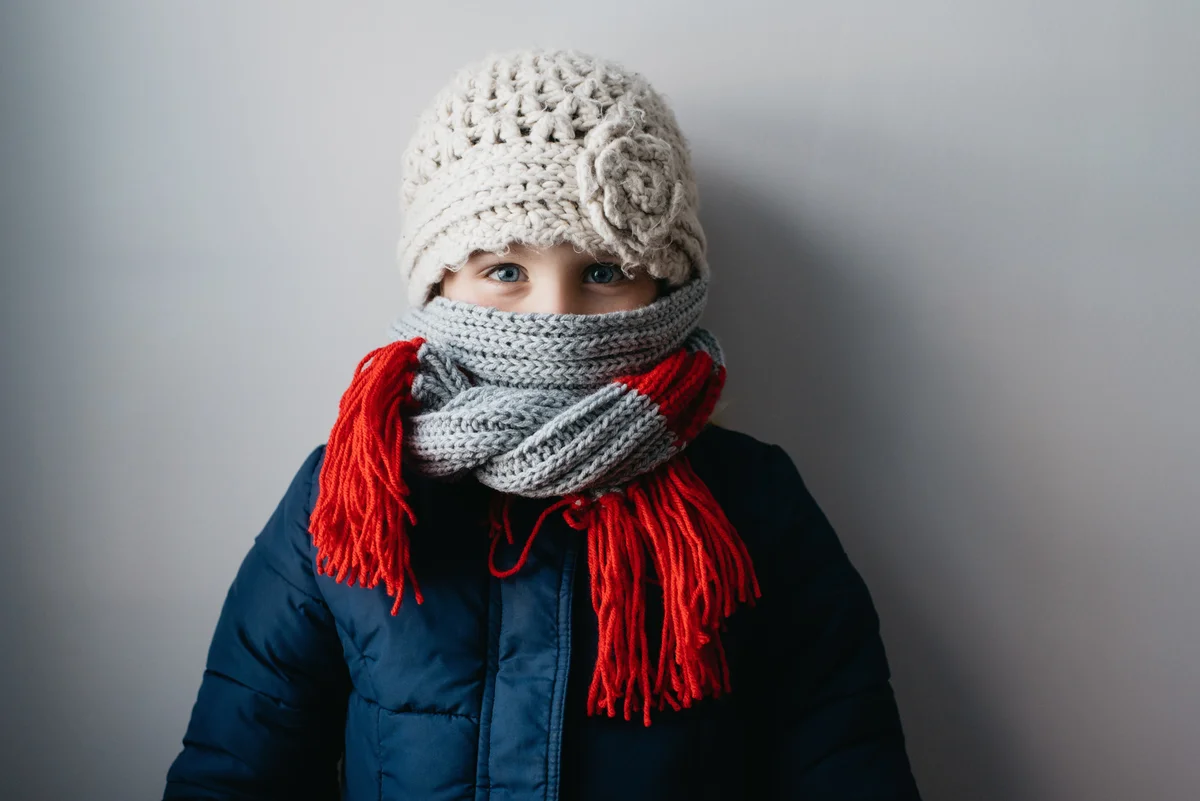 Girl warmly wrapped up in woollen hat and scarf