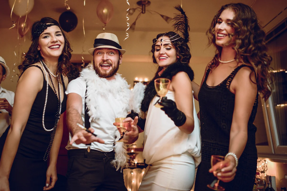 Friends Having Vintage Dress Up Party