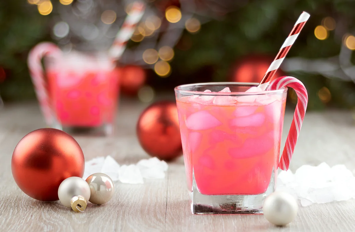 christmas office party drinks pink cocktails with candy canes