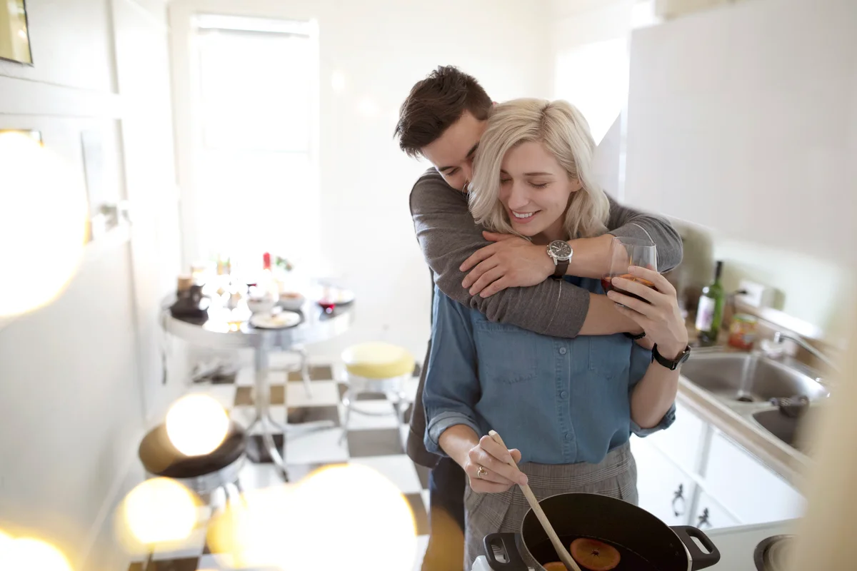 Couple cooking together