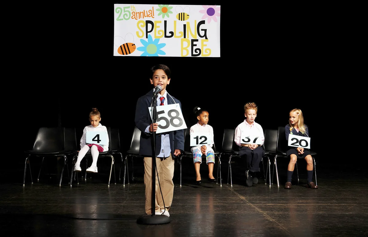 Children on stage at spelling bee
