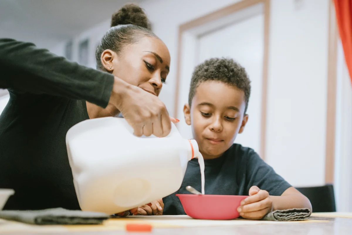 Milk and colored cereal