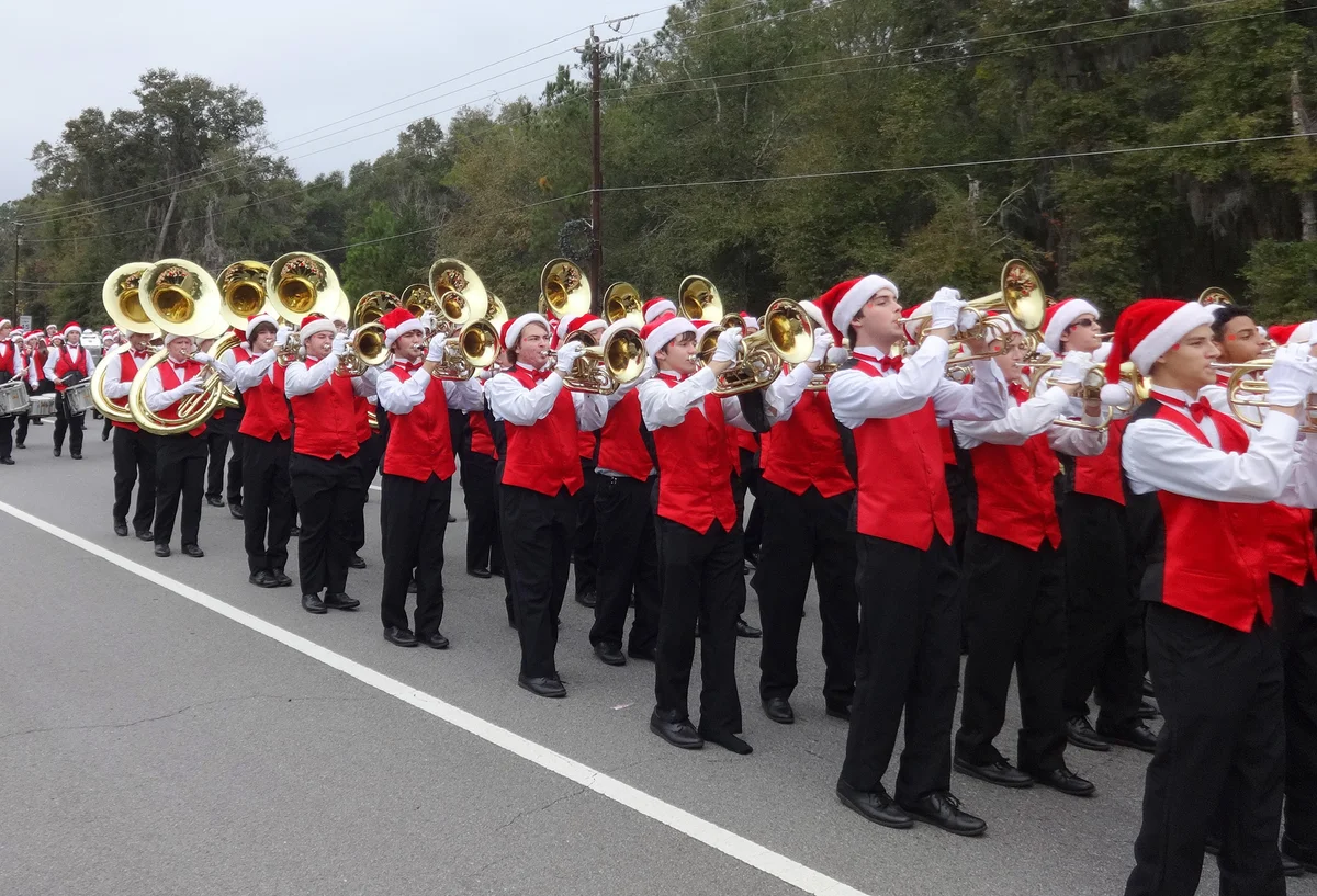 Band playing in a Christmas parade