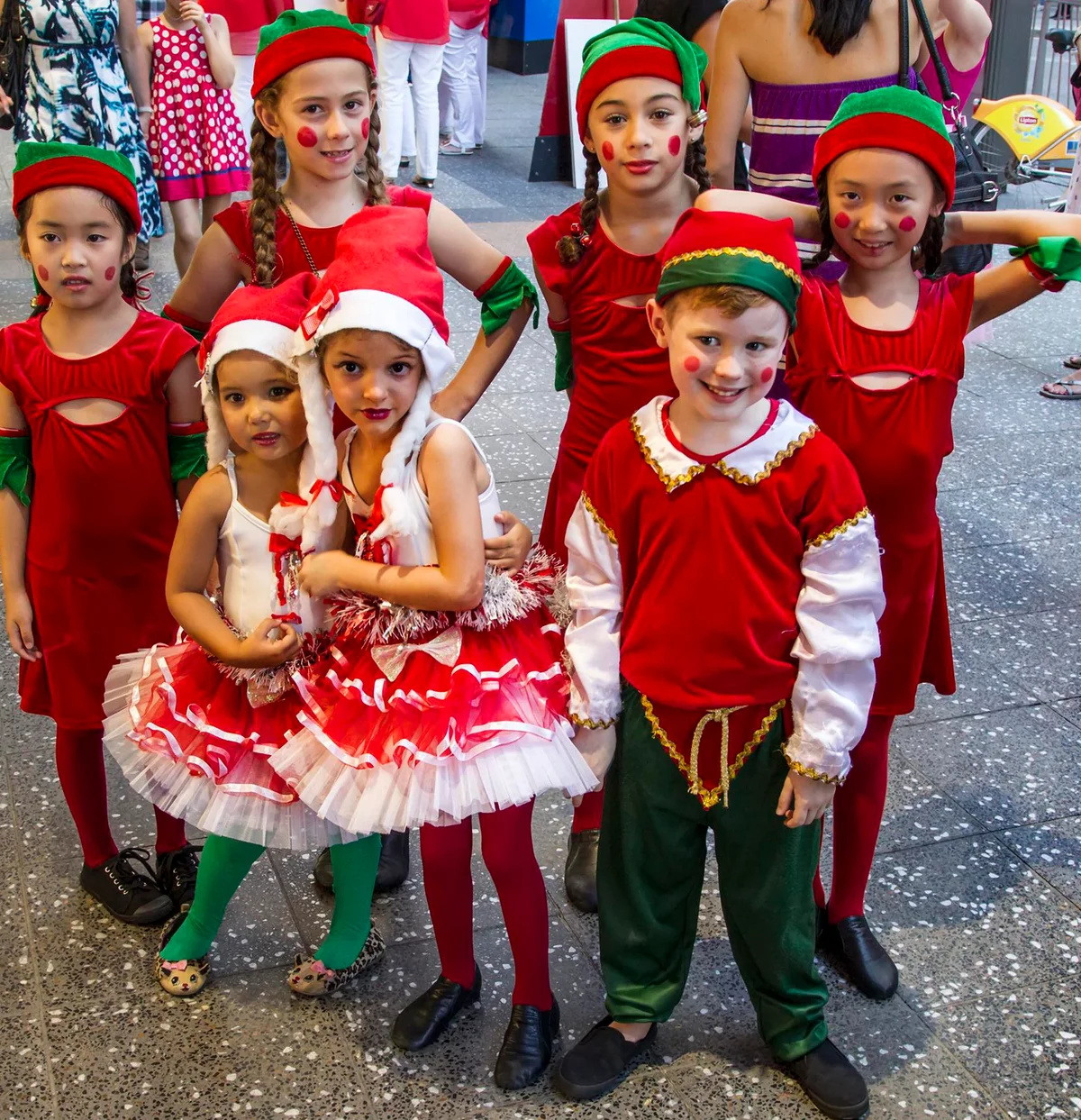 Children in elf costumes